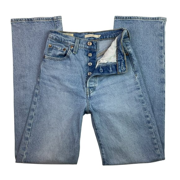 Levis Premium Ribcage Button Fly Straight Jeans Womens 2 High Rise Light Blue De - Picture 5 of 12